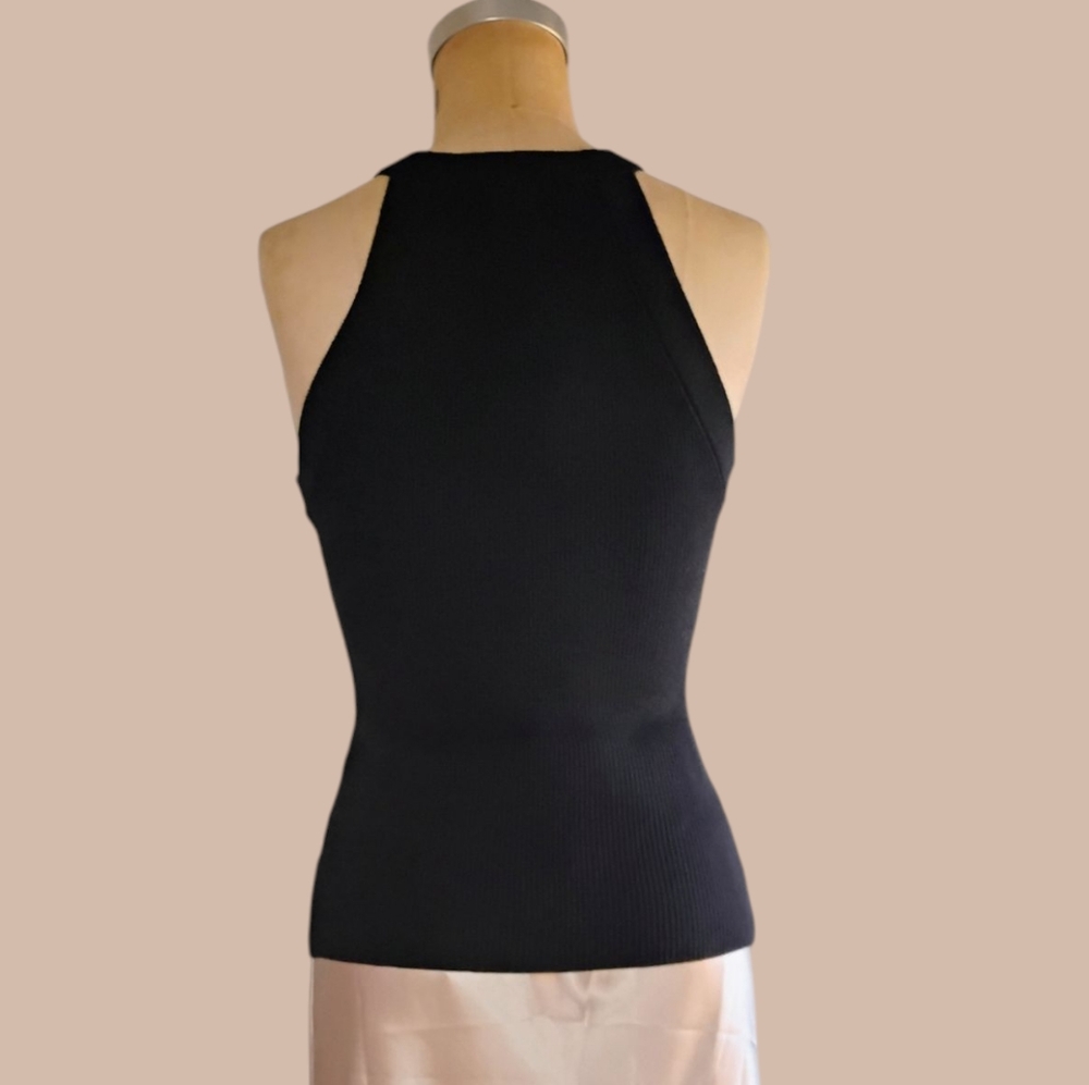 Michael Kors Black Ribbed Sweater Tank Top with Gold Buttons - Picture 2 of 10